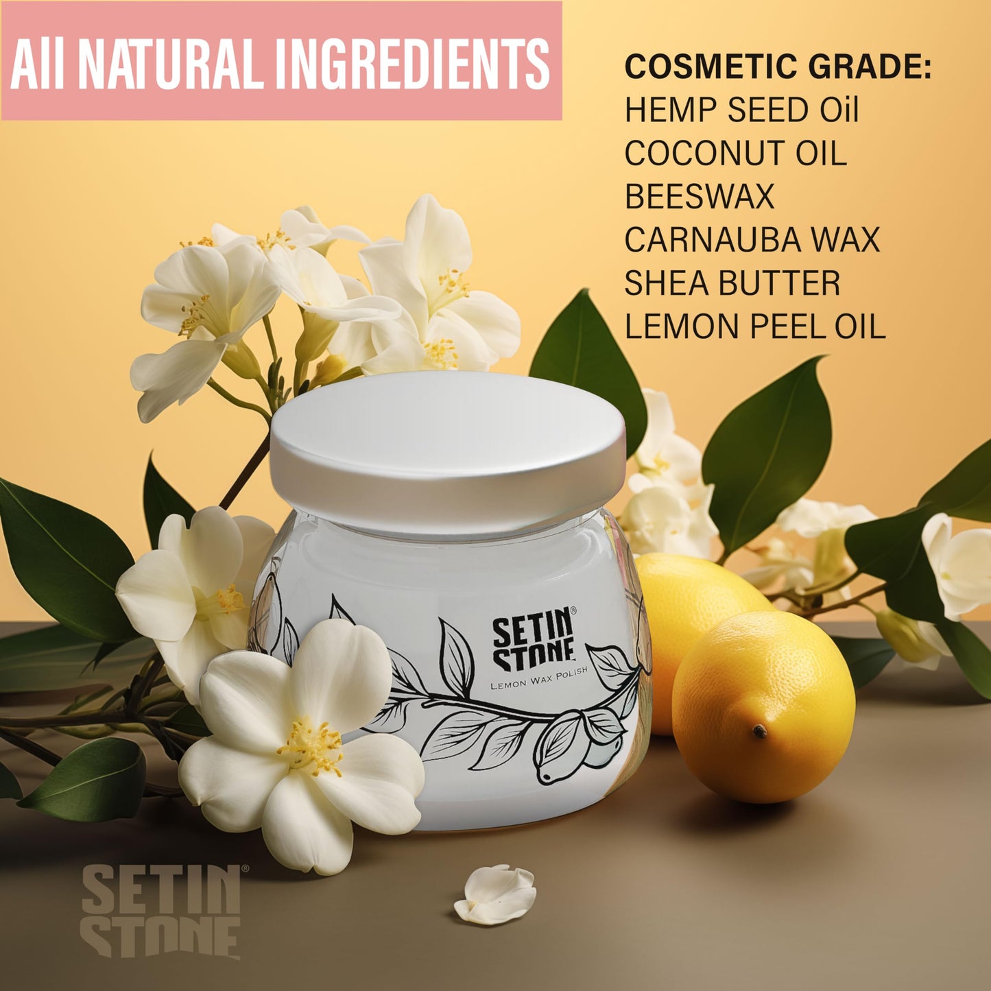 Natural Stone Wax Polish - Seal and Waterproof SETINSTONE, Concrete, Gypsum Crafts with Carnauba and Beeswax, for Eco Resin Casting Kits and Acrylic Resin Castings, Lemon Scent, 4oz