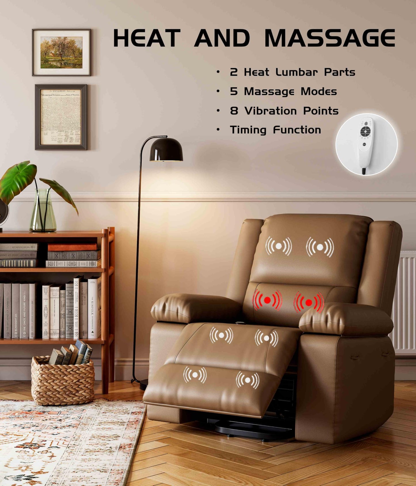 GarveeHome Power Lift Recliner Chair - Heat and Massage, Faux PU Electric Lift Recliner for Elderly & Mobility Impaired, Adjustable Back and Legs, Heavy Duty Lift Chair for Seniors