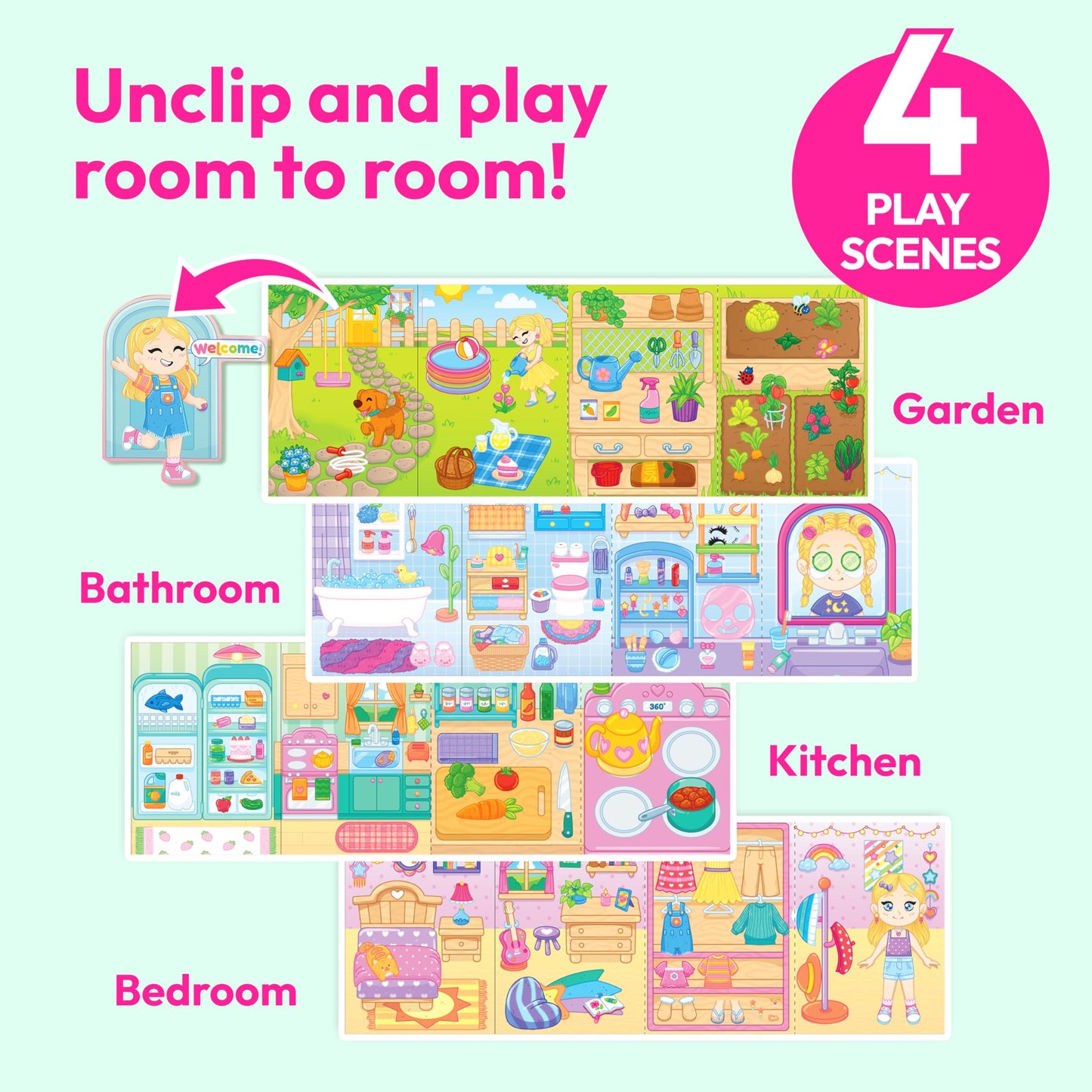 JOVA Klever Kits Reusable Sticker Book for Kids, My Dream Home 4 Play Scenes with 200+ Washable Stickers Plane Activity for Toddler Aged 3 4 5 6 7 8 Girls and Boys Birthday Gift