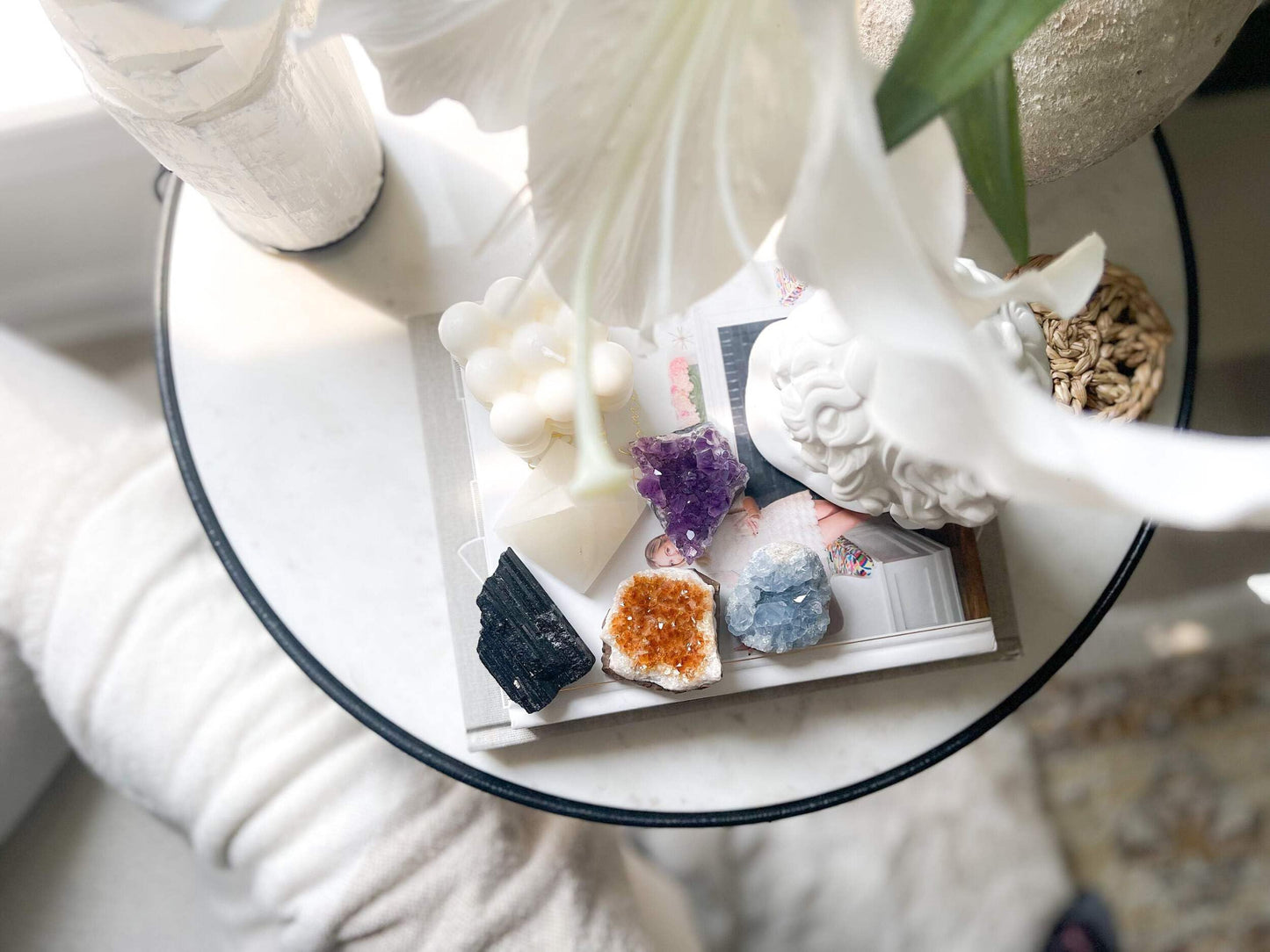 Crystal Set, 5 Pieces - Amethyst, Citrine, Celestite, Selenite, Black Tourmaline