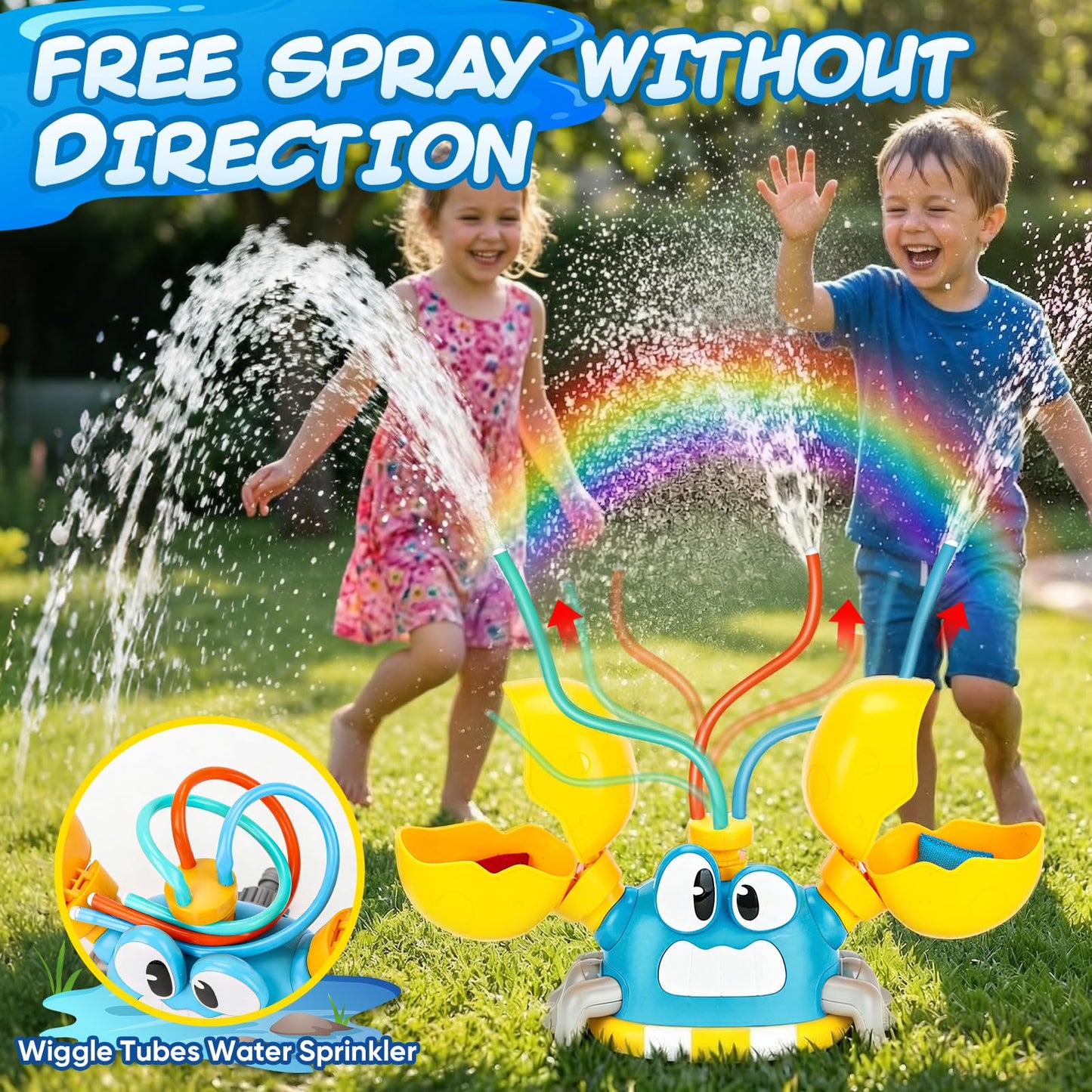 Water Sprinkler for Kids Toddlers, 4 in 1 Crab Sprinklers for Yard with 3 Spray Patterns & 4 Bean Bags for Toss Game, Kids Sprinklers for Outside Backyard, Summer Toys Water Fun for Kids 3 4 5 6 7 8
