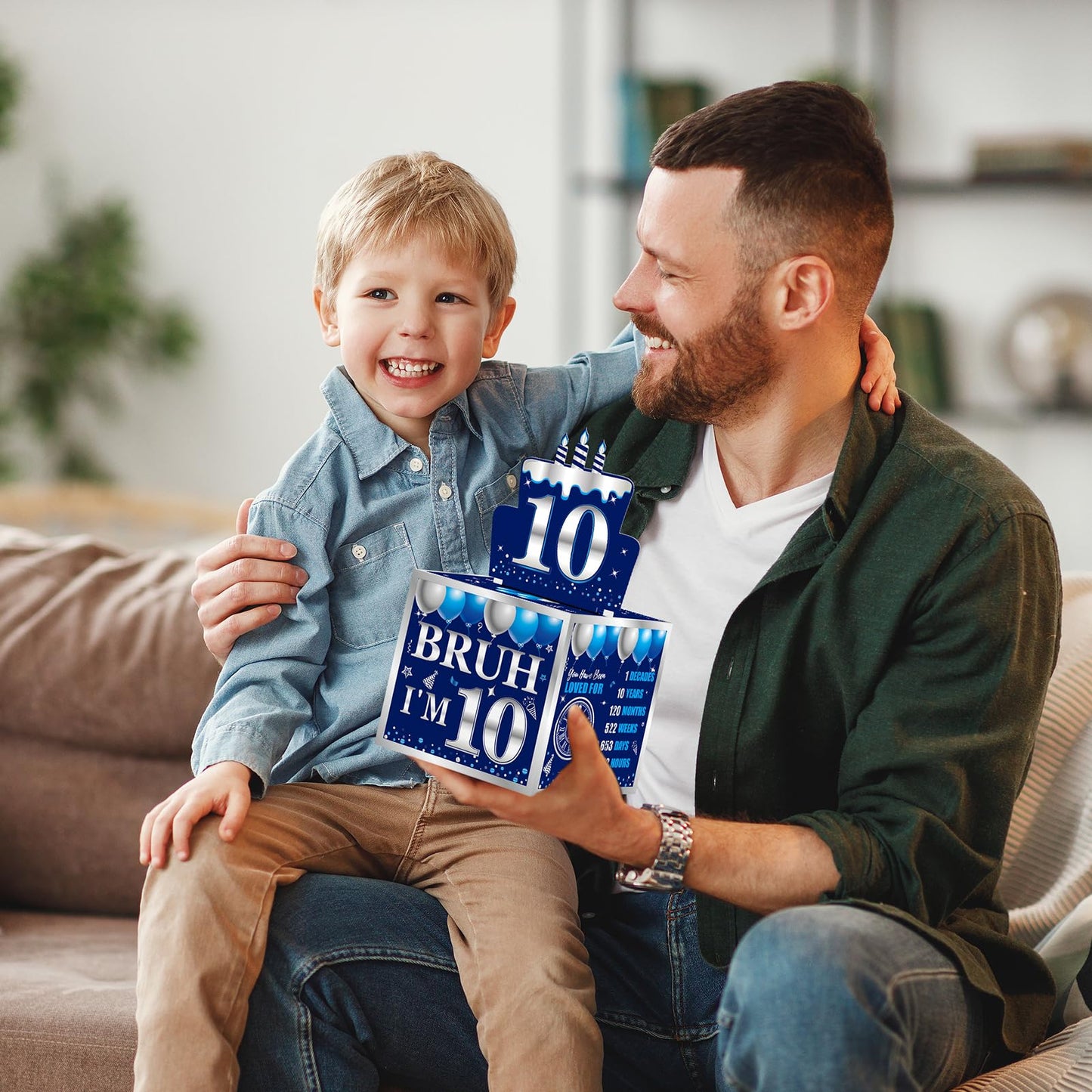 Turypaty 10th Birthday Decorations Pull-Out Money Gift Box for Boys Girls - Blue Sliver Happy 10th Birthday Party Cash Gift Box with Pull-Out Card - A Fun and Loving Way to Offer Cash Present