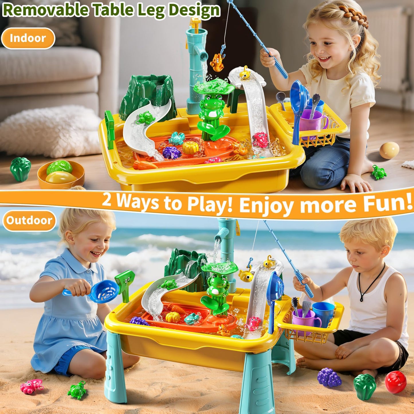 KIZONLY Water Play Table Toy for Toddlers 1-3 4-8 Years Old, Kitchen Sink with Pump and Flowing Water, Fishing Games Outside Sensory Gift Toys for Kids 2 3 4 5 6 7 8 Boys Girls