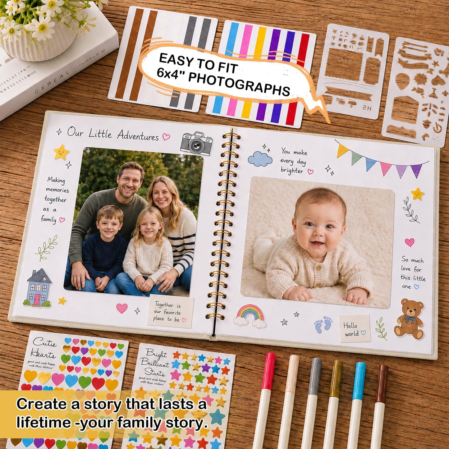 Cvochtty Scrapbook Album 40 Pages with DIY Kits, Craft Paper Photo Album, Cream-White Linen Cover Scrapbooking for 2x3 3x5 4x6 5x7 Pictures, Memory Book for Wedding Baby Family Birthday