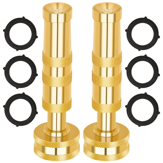 AUTOMAN Brass Hose Nozzle – High Pressure Jet Nozzles 2 Pack, Heavy Duty Sprayer for Garden Hoses, Adjustable Spray Gun, Solid Twist Water Hose Nozzle for Patio, Lawn, Car Wash, Extra 6 Rubber Washers