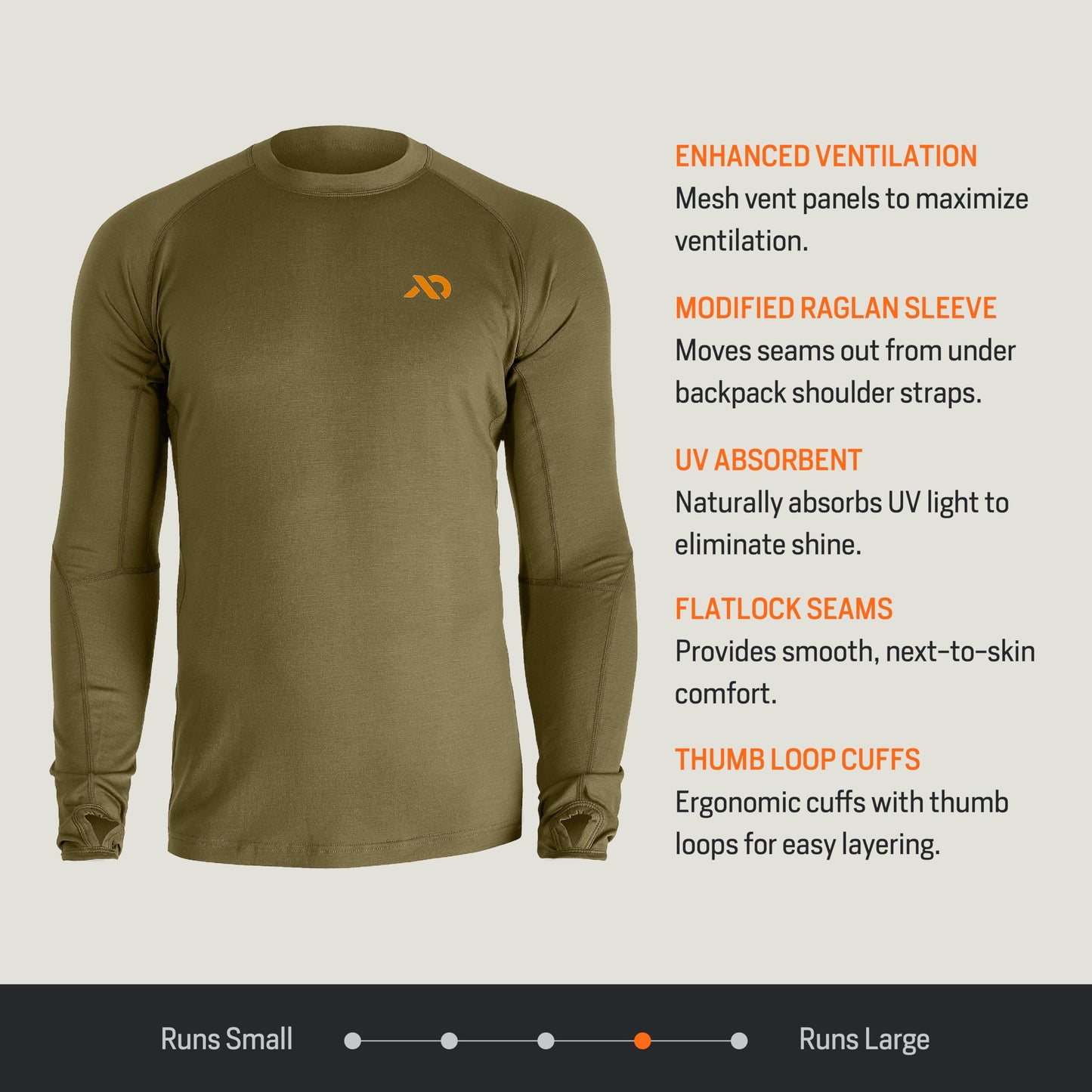 First Lite Men's Wick Long Sleeve Crew - Merino Wool Camo Hunting Base Layer, UV Protection Moisture Management Shirt, Conifer, Medium