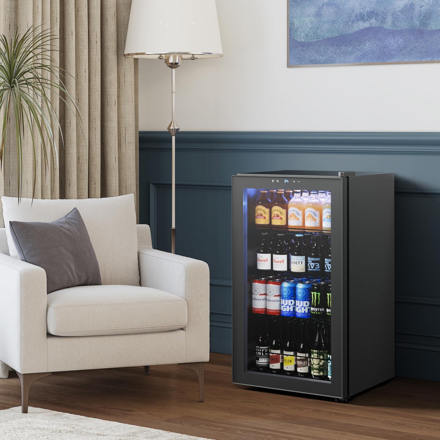 Yeego Beverage Refrigerator Cooler, 130 Cans Mini Fridge with Glass Door Beverage Fridge with Adjustable Shelves for Soda Beer or Wine, Beverage Cooler with Digital Temperature Control for Home Office