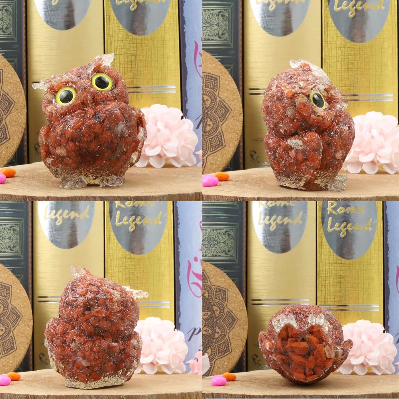 LAIDANLA Red Jasper 2.4" Owl Statue Natural Healing Crystal Cute Owl Animal Red Figurine Pocket Sculpture Reiki Spiritual Energy Gemstone Home Office Room Desk Decor Gifts for Women Men