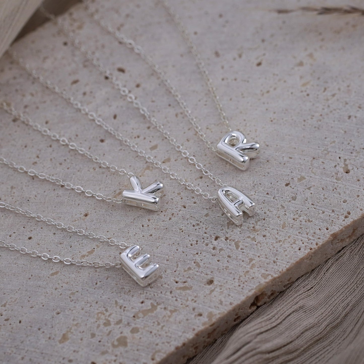 CUEZIY Bubble Silver Letter Necklace Initial Necklaces for Women Dainty Personalized Charm Pendant Name Necklace Cute Non Tarnish Fashion Accessories Teen Gift Trendy Stuff Silver Jewelry Gifts