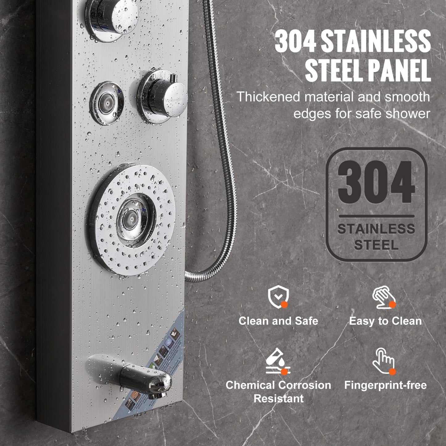VEVOR Shower Panel Tower System, 6 Shower Modes, LED & Display Shower Panel, Rainfall, Waterfall, 4 Body Massage Jets, Tub Spout, Handheld Shower Head 59" Hose, Stainless Steel Wall-Mounted Shower Set