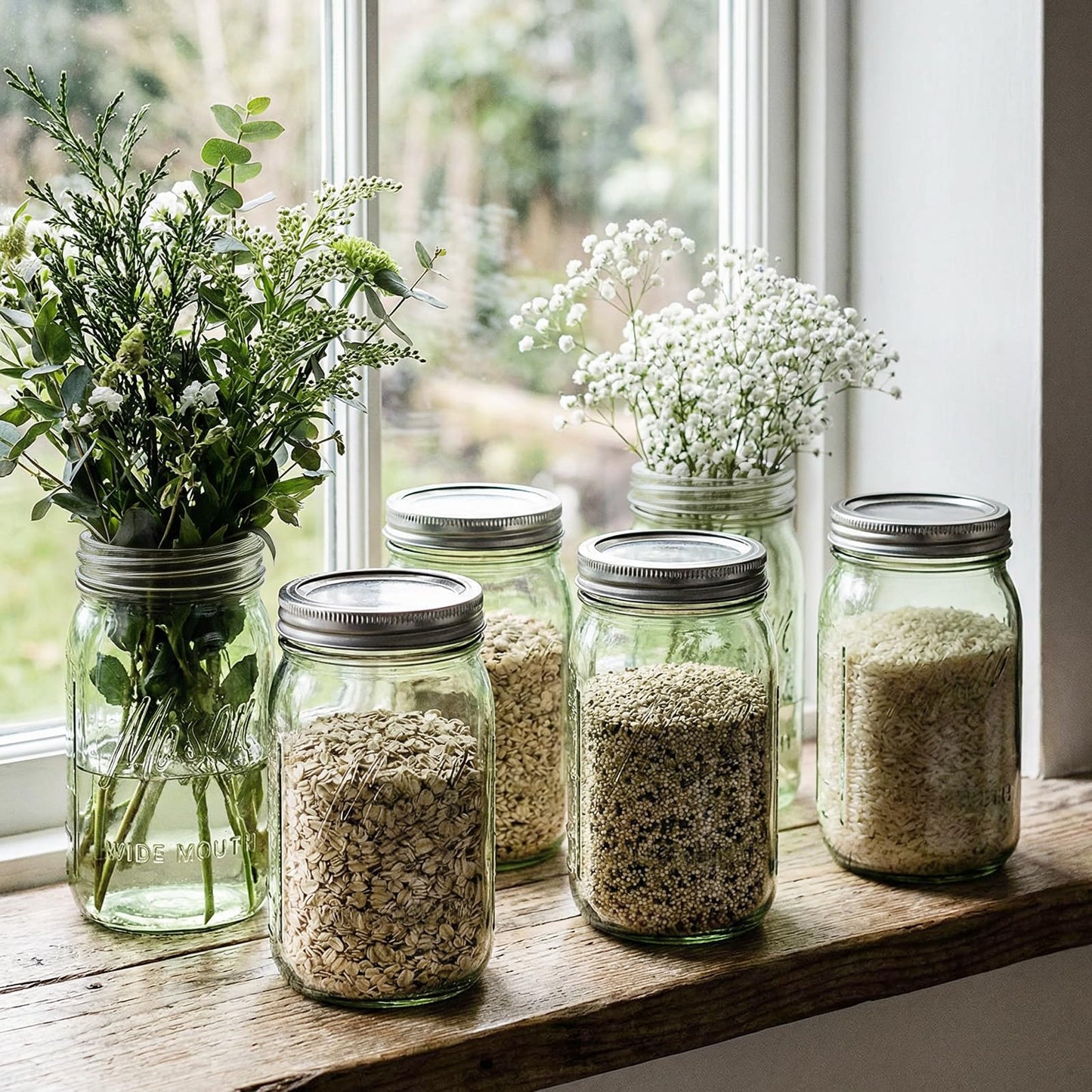 Rubtlamp Green Mason jar 32 oz, 12 Pack Glass Jars - Wide Mouth Mason Jars with Airtight Lids for Pickling, Fermenting, Food Storage&DIY Crafts, Microwave & Dishwasher Safe