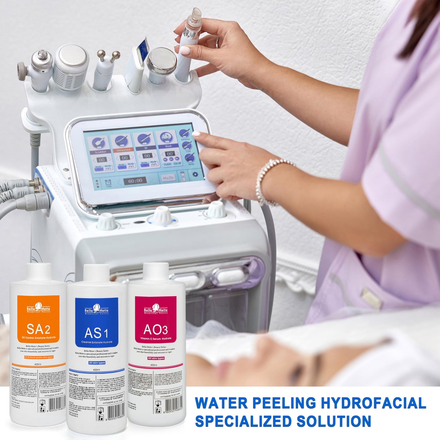 Elitzia 2 Set of Aqua Peeling Solution Facial Dermabrasion Machine Aqua Peel Serum Skin Care AS1 SA2 AO3 for Face Cleansing & Moisturizing 400ml/14.1Fl.oz (Set of 3 Bottles) ETYYS123