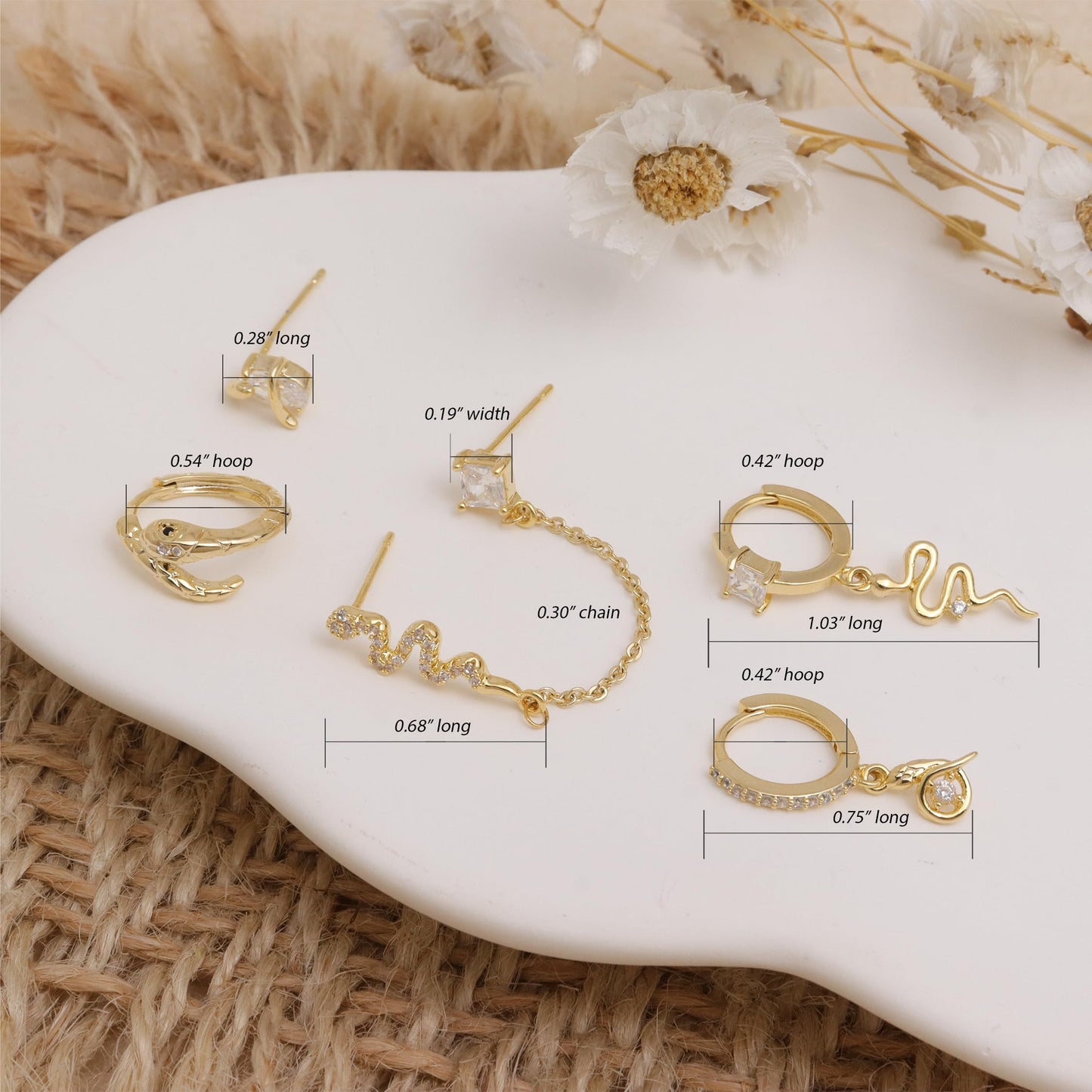Frigotine Gold Snake Small Hoop Stud Earrings Stack Set for Woman, Dainty Sparkly Rhinestone Crystal Drop Multiple Piercing Cartilage Huggie Earing Holiday Prom Fashion Jewelry Gifts