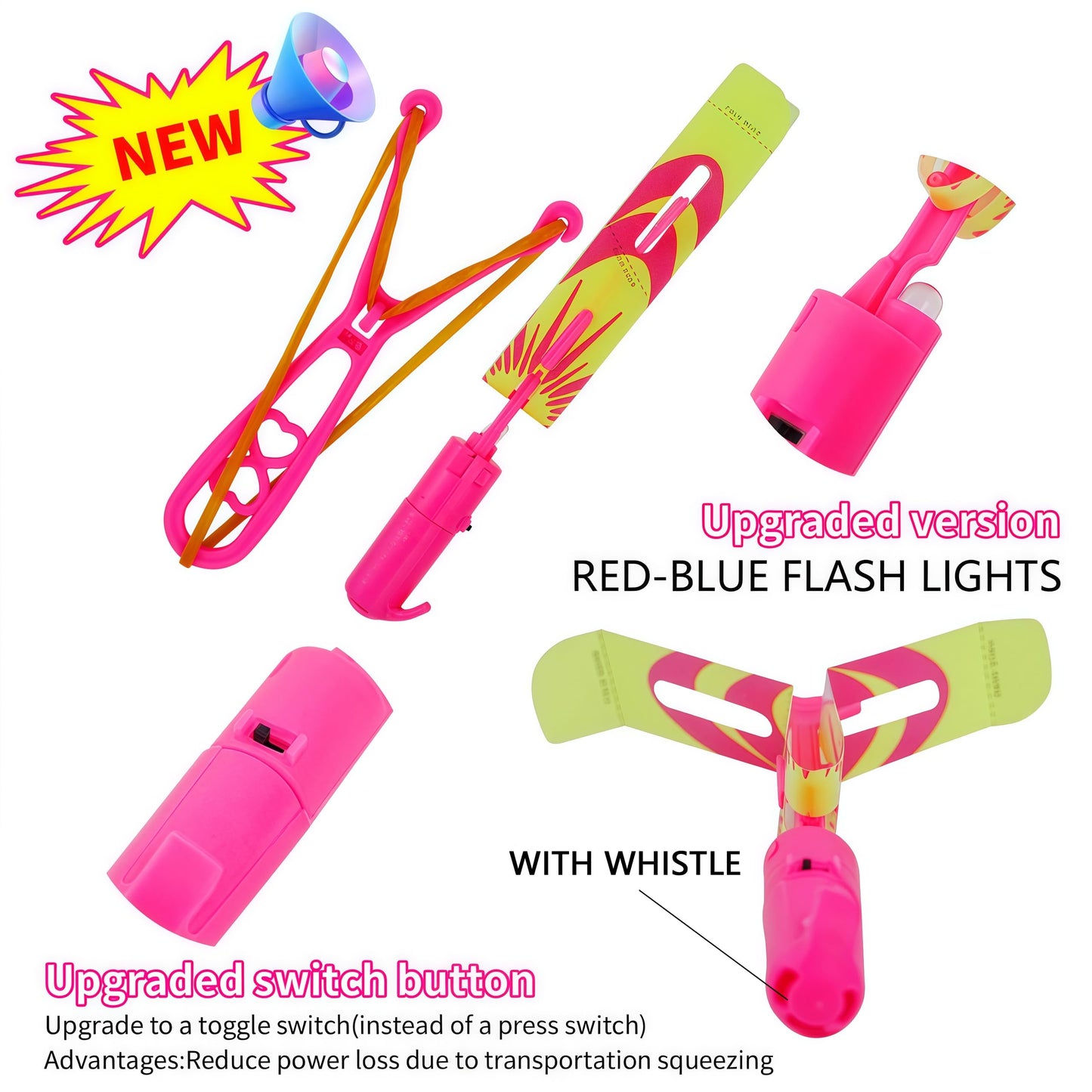 OceanWings LED Flying Set with Whistle, 25 Slingshot+25 Glow Helicopter, Flying Toy Outdoor Toy Glow in The Dark Party Supplies Party Favors Bulk for Kids 8-12,4-8 Summer Camping Outdoor Game