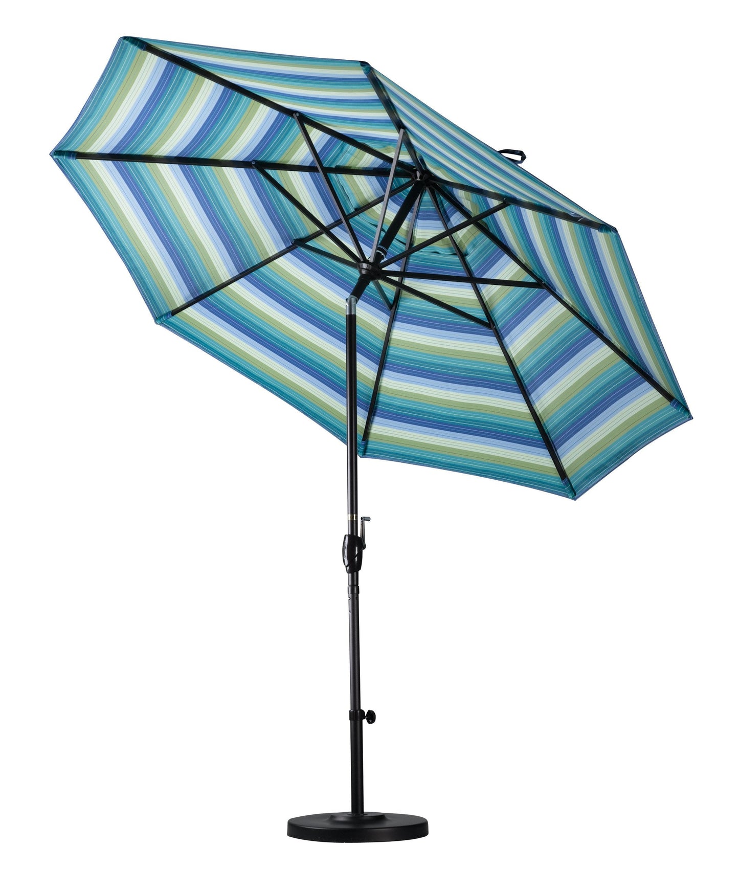 California Umbrella GSPT908302-5446 9' Round Aluminum Market, Crank Lift, Push Button Tilt, Black Pole, Sunbrella Forest Green Patio Umbrella, 9-Feet