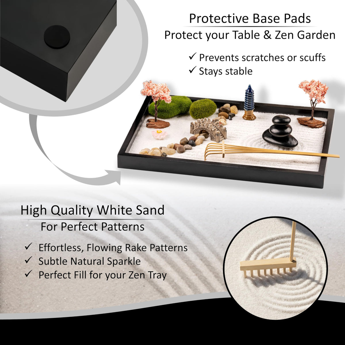 Island Falls Home Zen Garden Kit 11x8in. Beautiful Japanese Decor Mini Rock Feature Gift Set for Home, Office Desk. Zen Sand Garden, 6 Tools, 15 Accessories. Sand Tray Therapy Desktop Meditation Room
