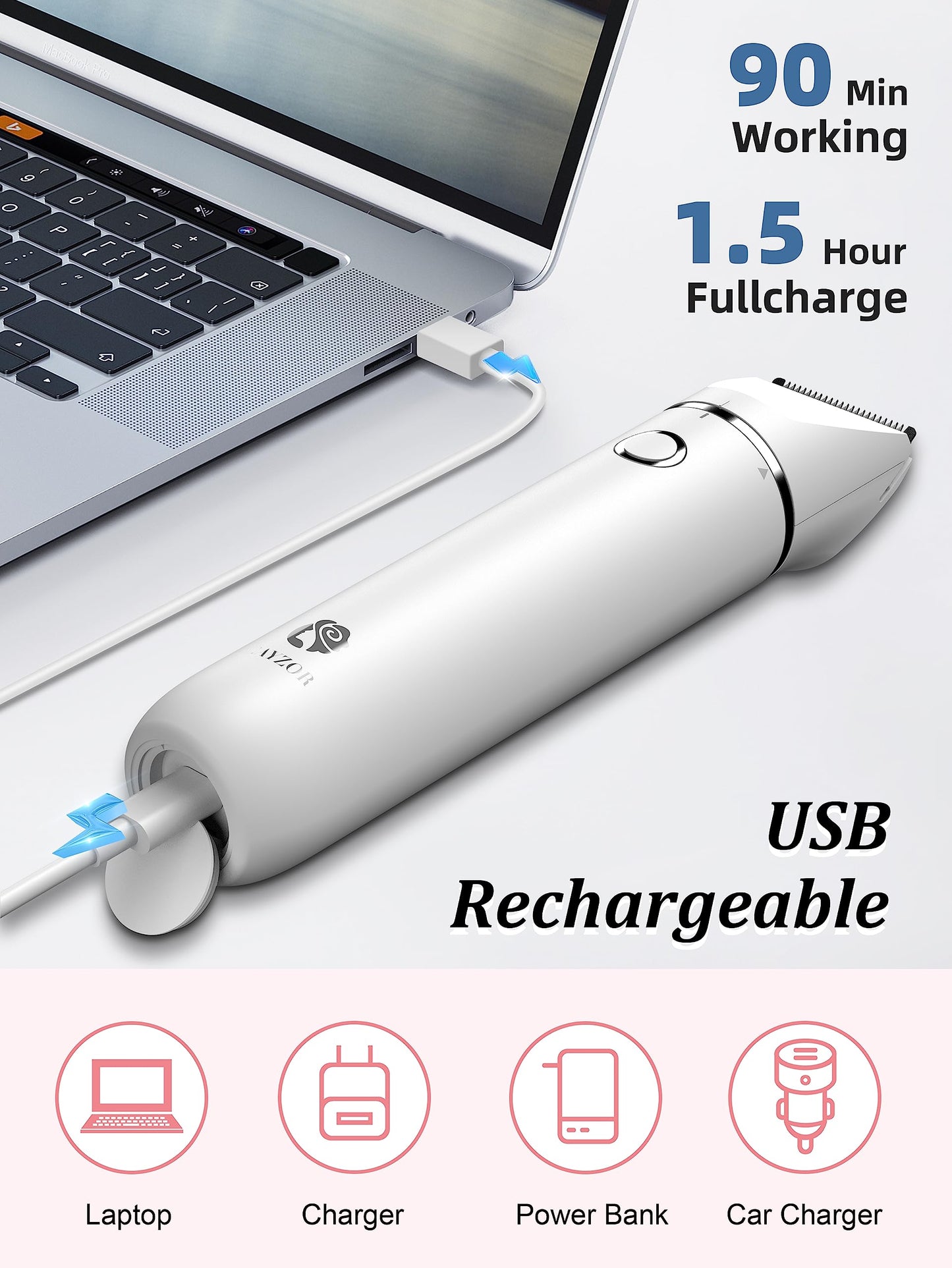 Cayzor Bikini Trimmer and Shaver Kit for Women - 2-in-1 Wet/Dry Electric Body Hair Trimmer Facial Hair Removal Cordless Waterproof Bikini Shaver Razor for Face Lip Chin Pubic Underarm Legs (White)