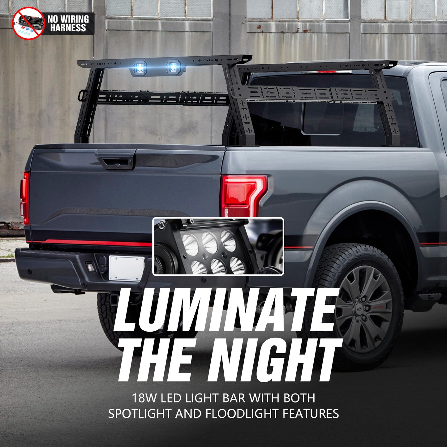 YZONA Adjustable 16-24.8" High Truck Bed Racks with 2 Led Light Compatible for Tacoma/Silverado/Sierra/Ram/Tundra/Titan/Frontier/Canyon/Gladiator JT/Ford F-Series, Ladder Cargo Rack