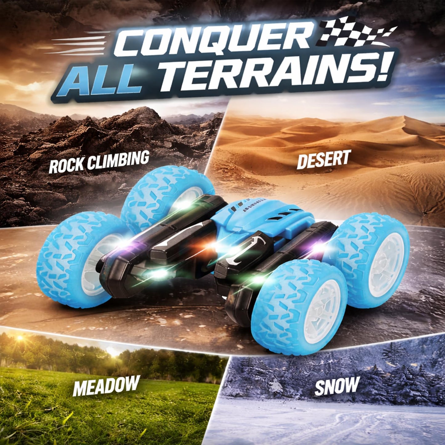 Titrot Remote Control Car for Kids, 360° Rotating Stunt Car, Double-Sided Driving, 2.4GHz RC Car, Rechargeable All-Terrain Toy, LED Glowing Wheels with Projection, for Boys & Girls Ages 4-8