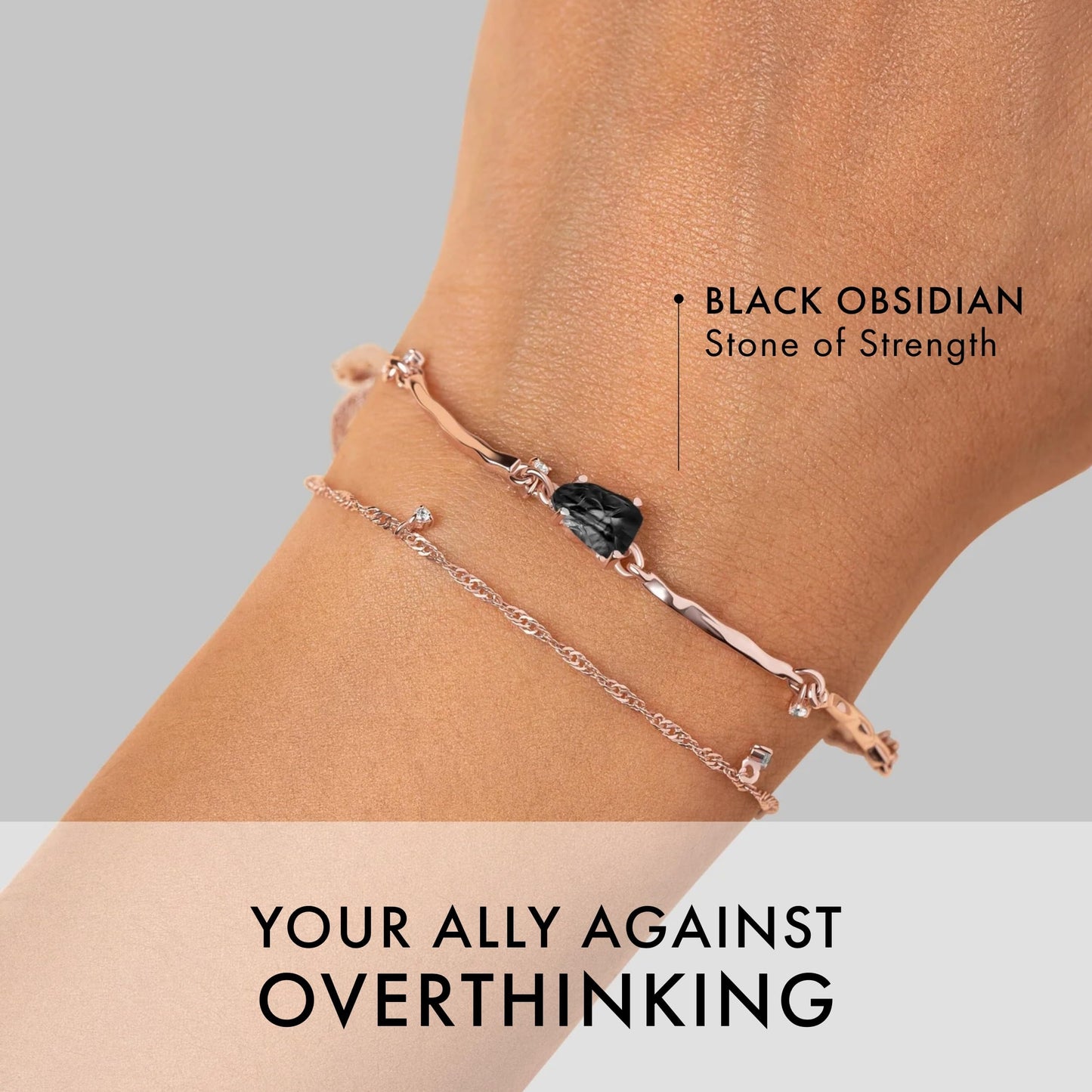 Moon Magic Moonstone Bracelet for Women | Black Obsidian, Rose Quartz Bracelet/Real 925 Sterling Silver | 18k Rose & Yellow Gold Rainbow Genuine Moonstone Jewelry for women | June Birthstone Bracelet