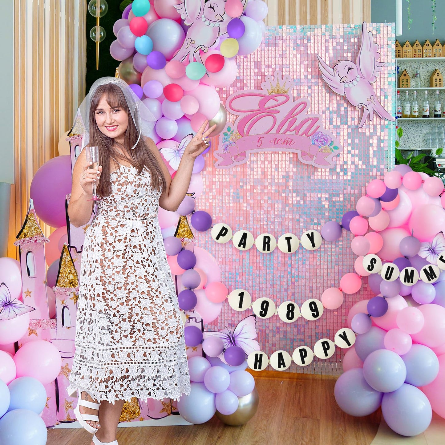 Civaner 154pcs DIY Giant Friendship Bracelet Garland Birthday Banner Kit with 150 Balloon in My Birthday Era Banner Famous Singer Customizable Jumbo Garland Decor for Wedding Party Supplies
