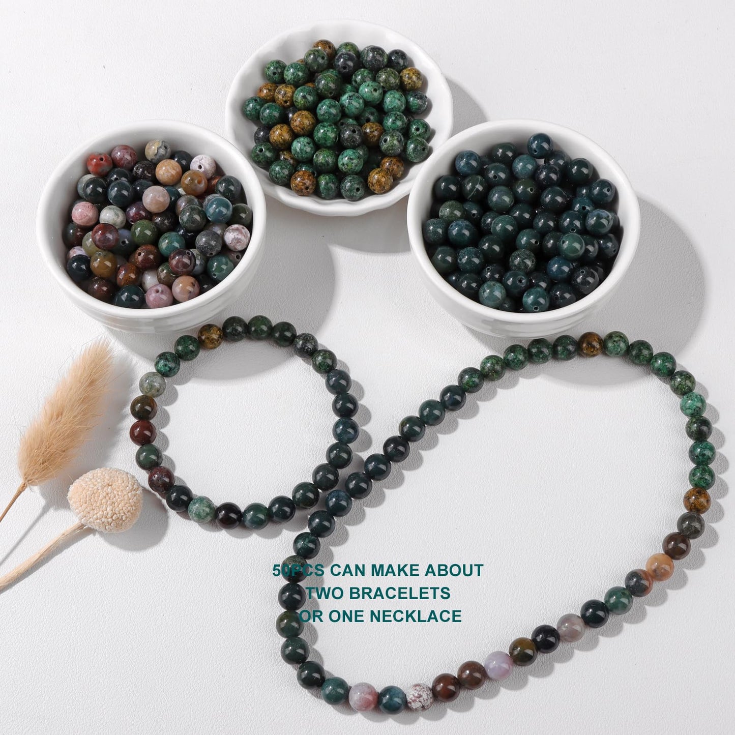 Risyfjew 50PCS 8mm Natural African Turquoise Beads Gemstone Round Loose Beads for Jewelry Making Chakra Crystal Stone Beads for Bracelets Necklace Earrings Making Supplies (50pcs/Strand)