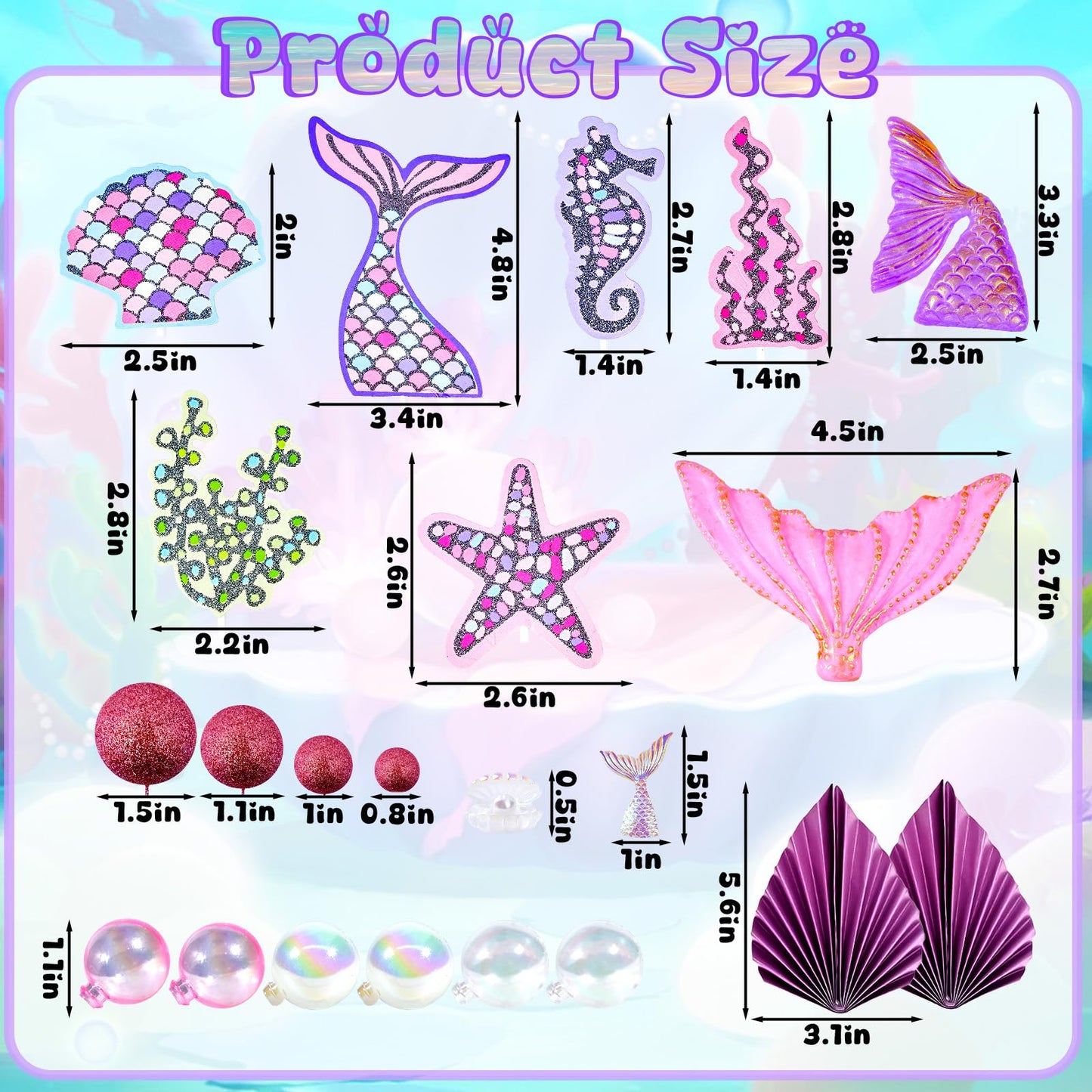 Wowagoga 22Pcs Mermaid Cake Topper Under the Sea Cake Decoration Shell Cake Birthday Decoration Mermaid Tail for Party Supplies