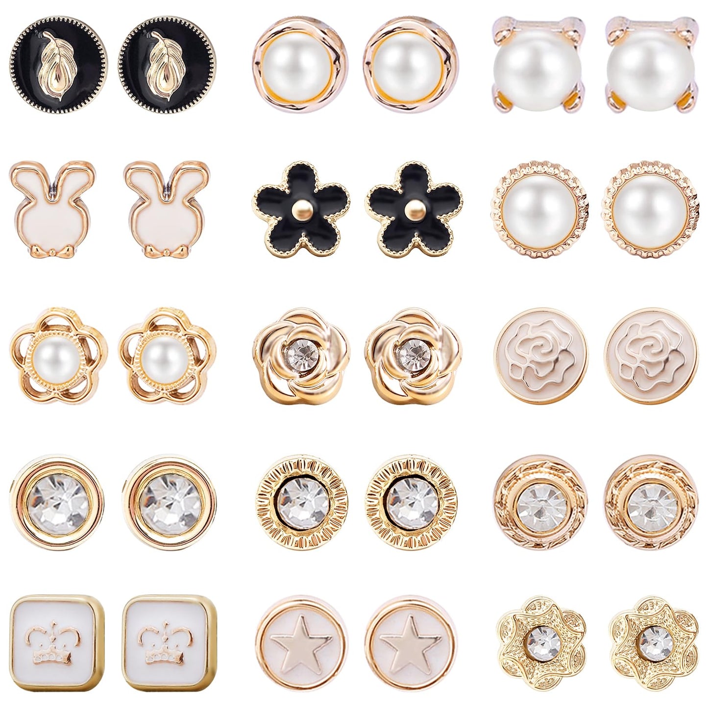 NEWITIN 15 Pairs Magnetic Stud Earrings for Women Clip on Earring Magnet Studs Inlaid Cubic Zirconia Pearl Stud Earring Fashion Non Piercing Magnetic Earrings for Women