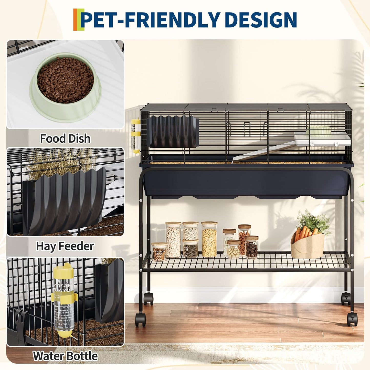 Guinea Pig Cage Kit, Small Animal Cage with Hay Holder, Water Bottle, Food Bowl, Metal Pet Habitat for Hamster, Chinchillas, Guinea Pigs, Rabbit, Squirrel, Gerbil