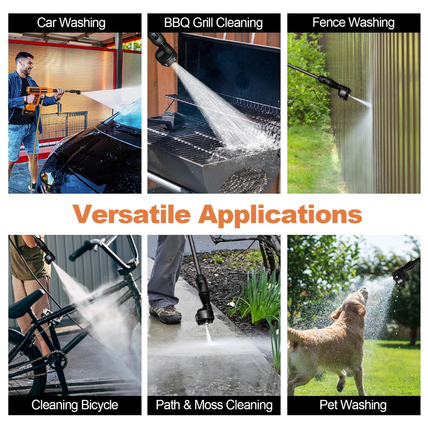 Cordless Pressure Washer, 2000PSI MAX Portable Brushless Pressure Washer, 2 X 5.0AH Batteries, 2A Fast Charger, 4 Speed Adjustment LCD Touch Screen, with Garden Hose & Faucet Connectors
