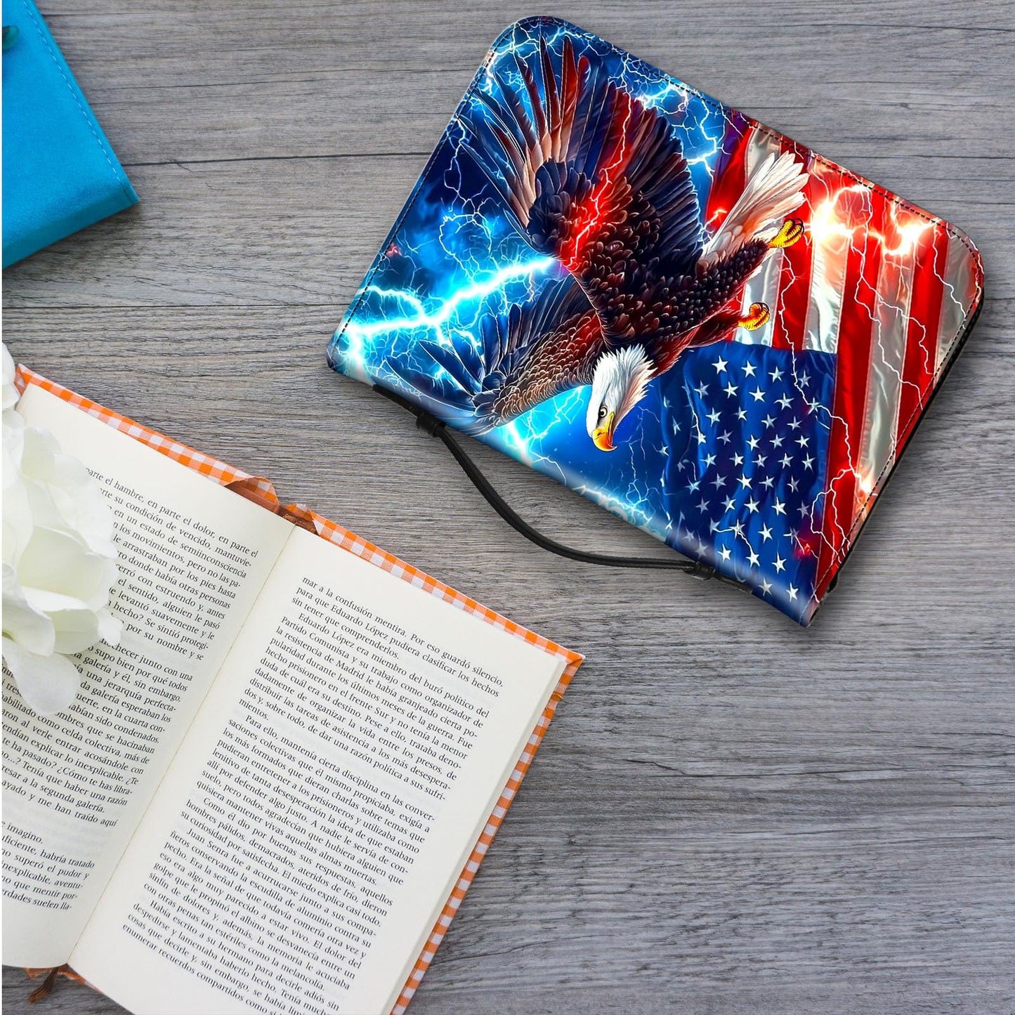 ETLKJVBL Leather Bible Cover for Women & Men, American Flag Eagle Fits Most Standard & Large Bibles - Premium Church, Travel, Gift Bible Case with Zipper Closure & Handles