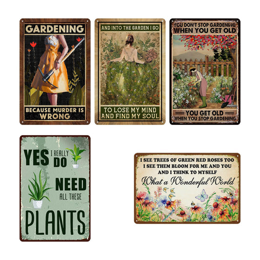 5 Pack Garden Signs Vintage Metal Tin Signs For Outside Garden Signs Decorative Outdoor Plant Lover Gifts Gardening Gift For Women Yard Sign Funny Gardening Decor 12x8 Inch