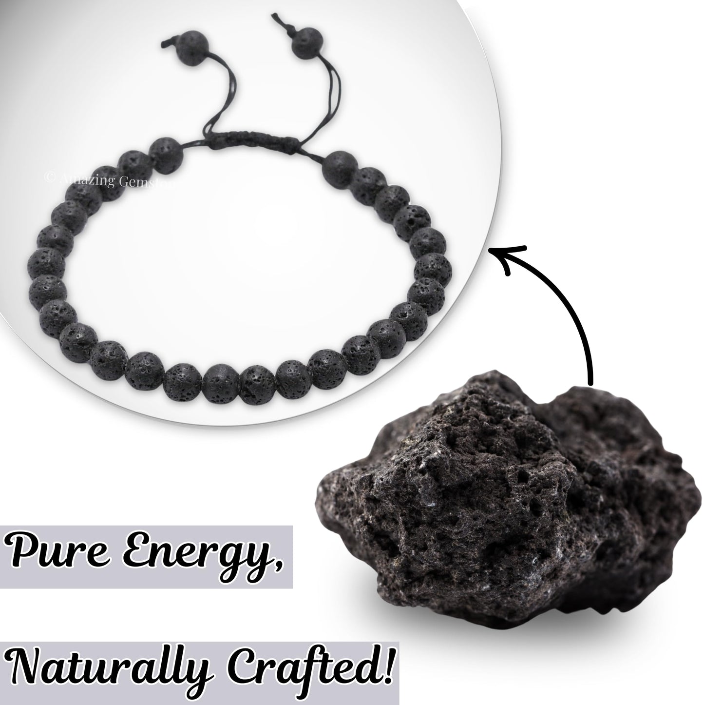 Amazing Gemstone Lava Stone Bracelet for Women Men's Gifts - Protection Healing Crystal Bracelet - 6mm Gemstones Beaded Adjustable Bracelet Pulseras Para Hombres Mujer Stocking Stuffers