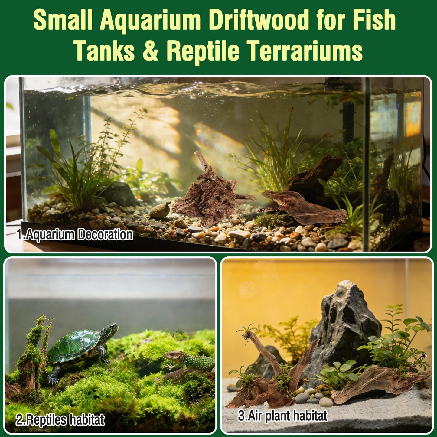 Packsy 4pcs Natural Aquarium Driftwood Decoration,Perfect for Aquascaping,Fish Tanks and Reptile Habitats,Enhances Underwater Aesthetics and Provides Hiding Spots for Fish(4pcs/4-6inches)