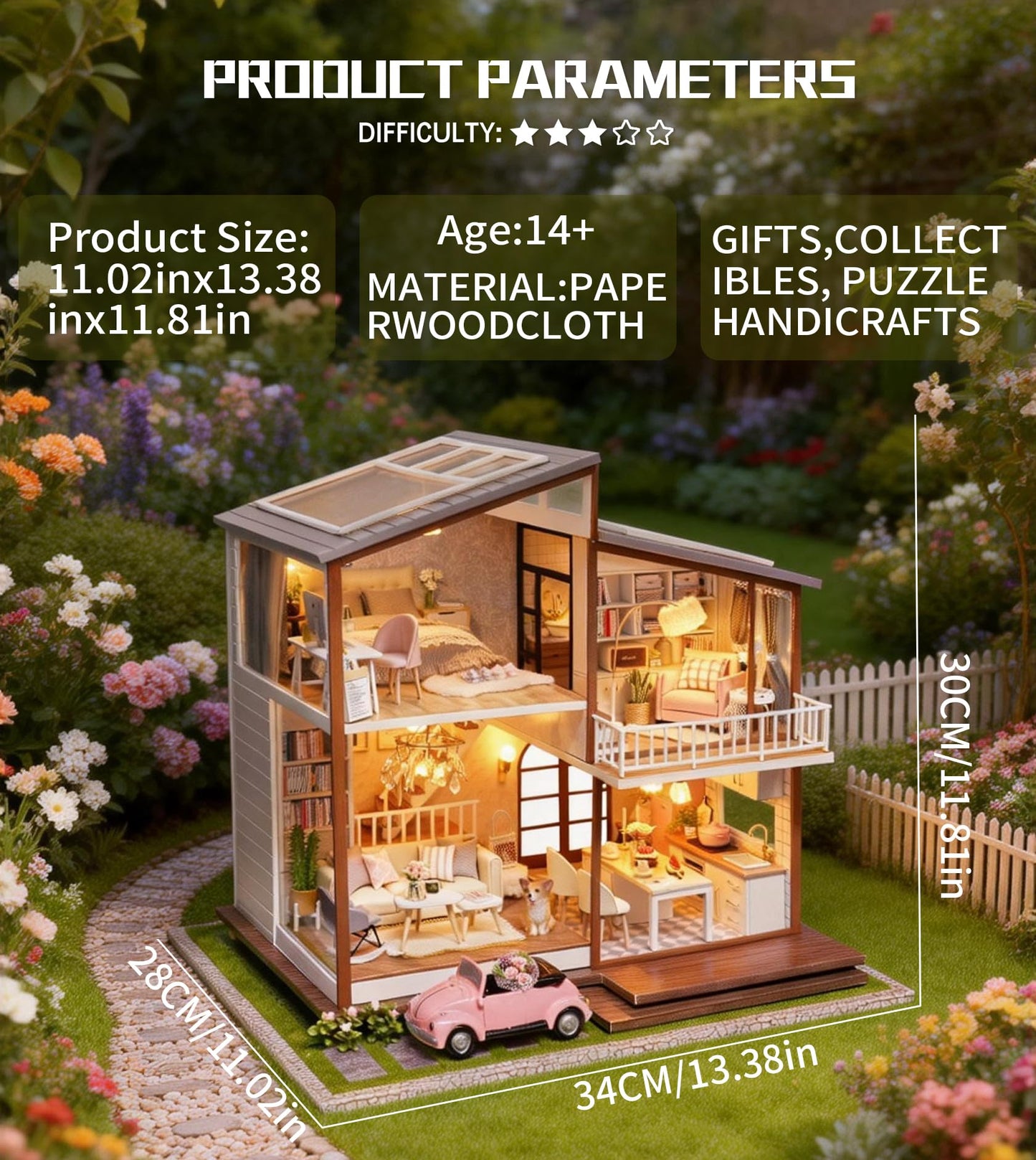 Spilay DIY Dollhouse Miniature with Wooden Furniture,DIY Dollhouse Kit Large Villa Model with LED Light & Music Box,1:24 Scale Creative Room Gift for Adult Teenager