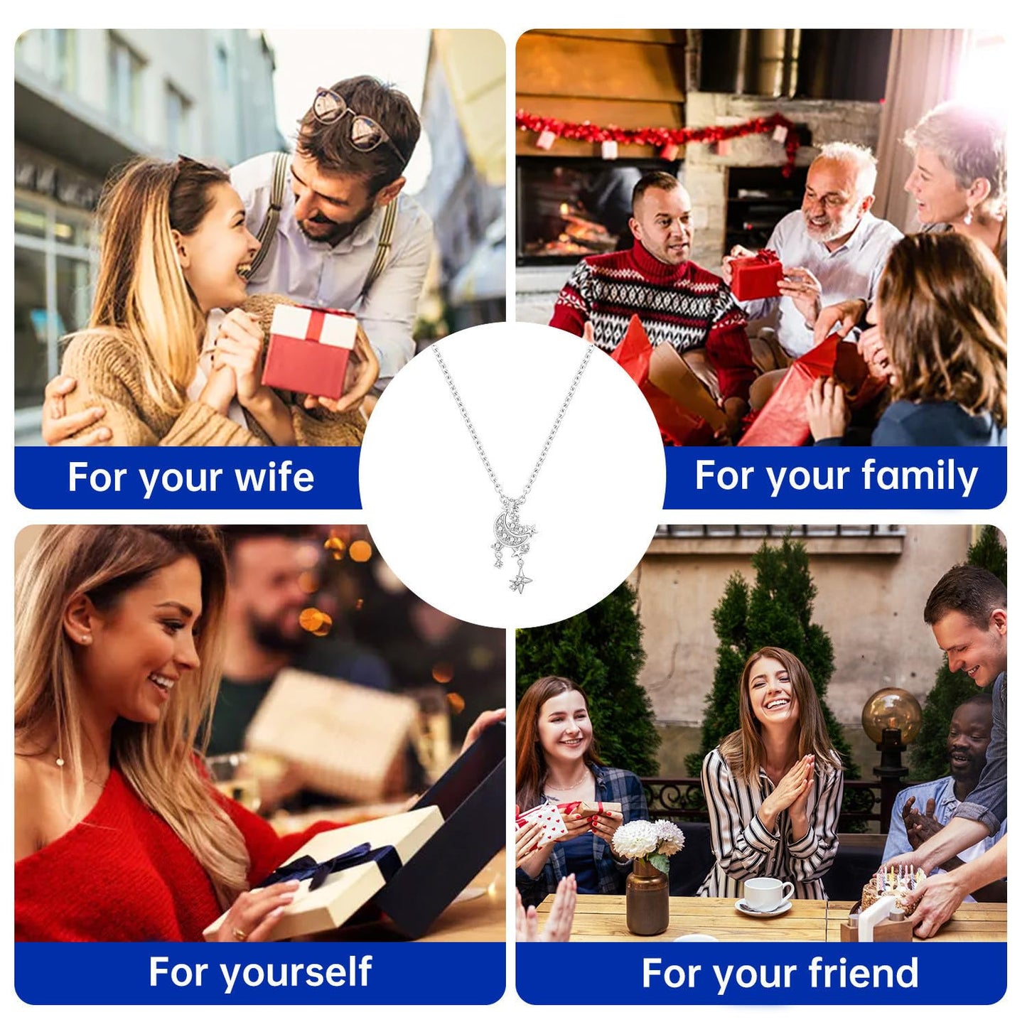 MISEFF 925 Sterling Silver Fashion Pendant Necklace for Women，Fashion Jewelry, 18K Gold Plated， Advanced Retro Series Link Chains ，Basic Multifunctional Accessories Suitable for Multiple Occasions and Daily Wear (Starry Sky)