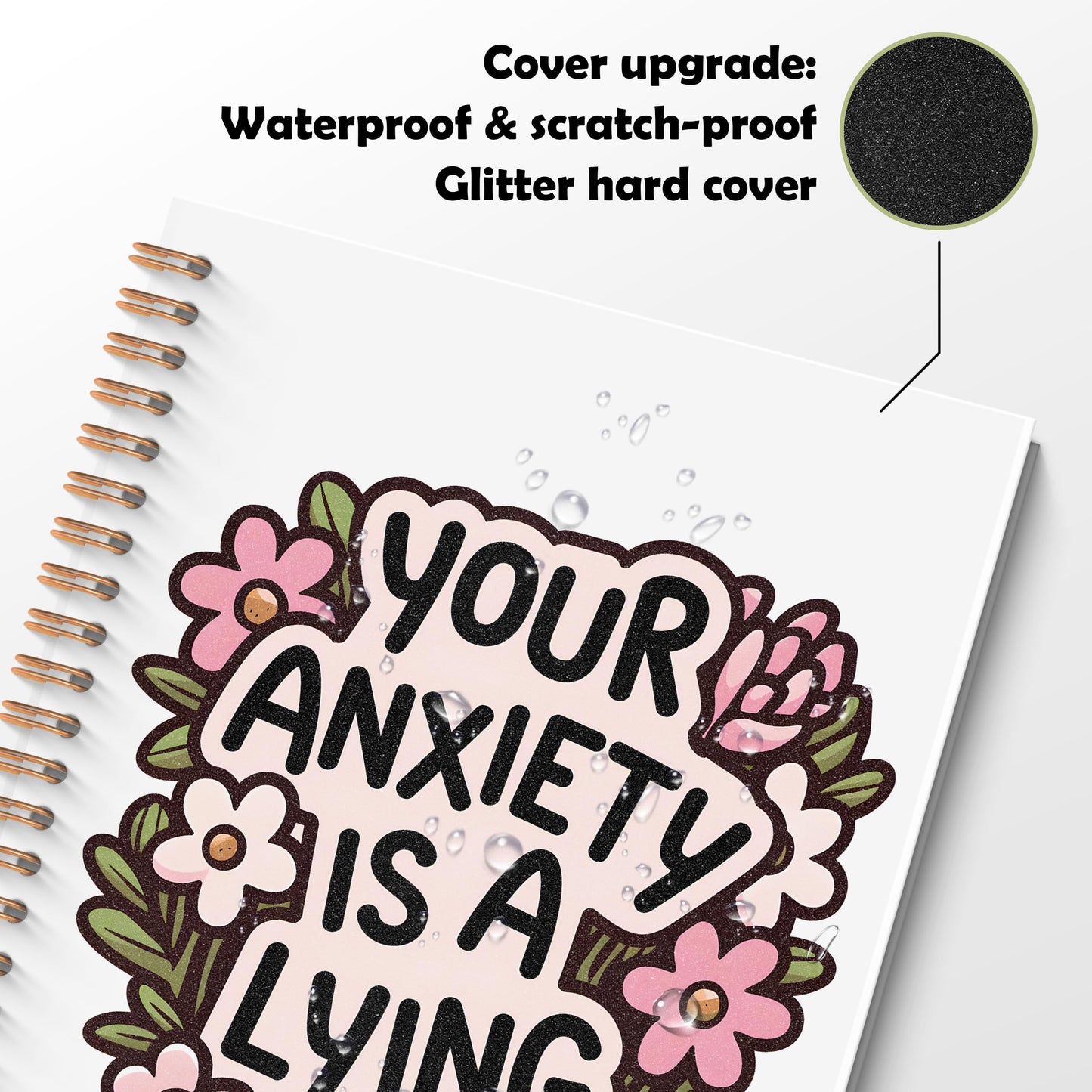 ROXMART Floral Mental Health Glitter Spiral Notebook, Anxiety Journal for women, Anti Anxiety Mental Health Gifts, Funny Psychology Positive Hardcover Notebook Journal, 5.5x8.3 Inch