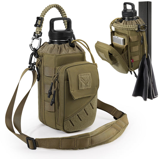 1TG Tactical Magnetic Gym Bag for Men,Magnetic Gym Water Bottle Bag with Phone Pockets&40 64oz Multiple Size, Water Bottle Holder with Adjustable Shoulder, Ideal for Fitness,Sports,Travel(Brown)