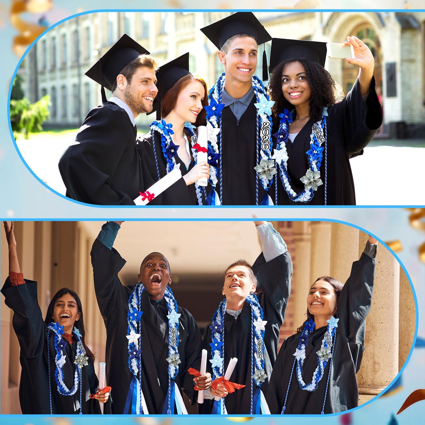 Craftsatin 2026 Graduation Money Leis with Honor Cord Class of 2026 Graduation Ribbon Money Leis Double Braided Handmade Necklace Kit for for High School College Grad Party Supplies(Blue White)
