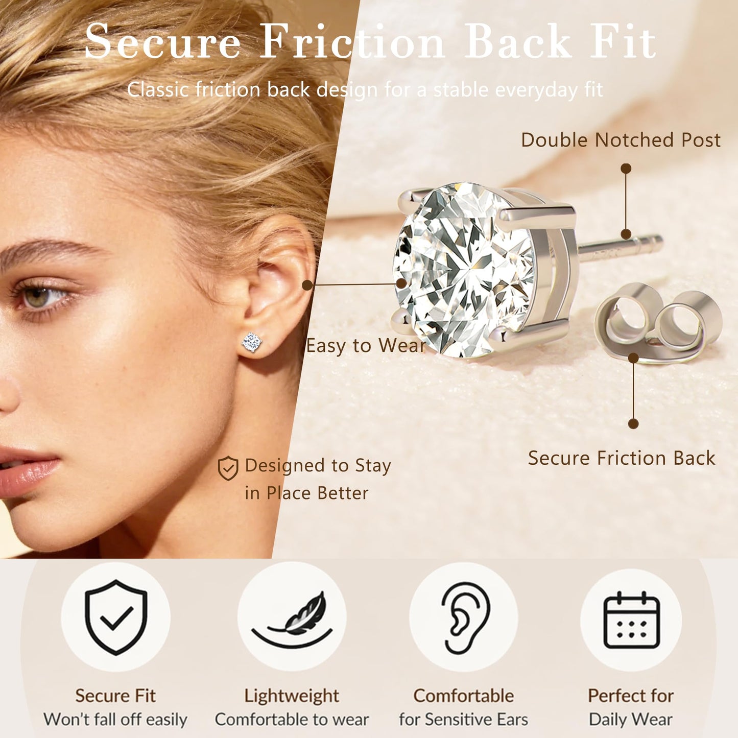 Impalsory Moissanite Stud Earrings 1.2CT 7mm for Women Men, 925 Sterling Silver Hypoallergenic Earrings, 18K White Gold Plated, Secure Friction Back, Brilliant Round Cut D Color VVS1