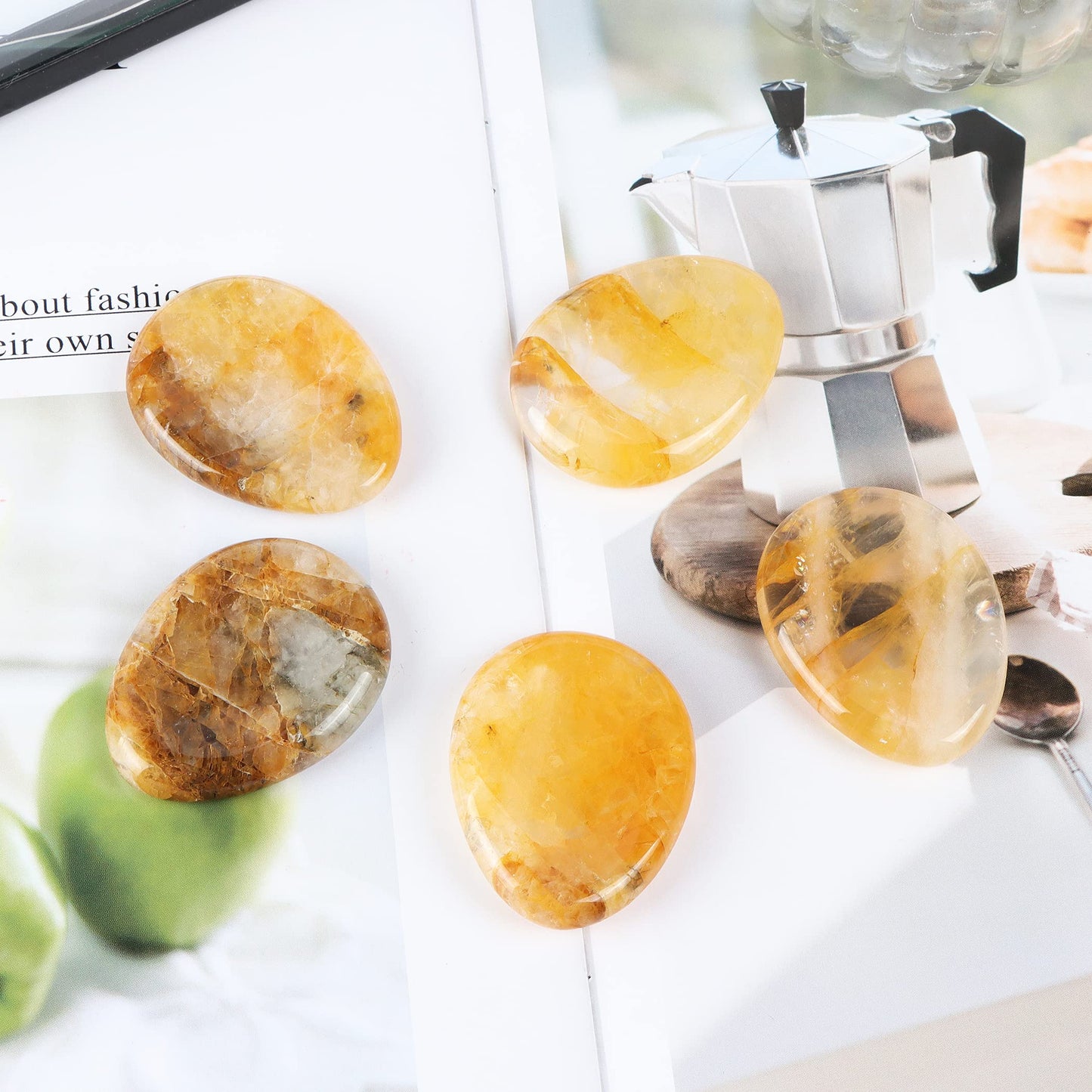 Artistone Citrine Crystal Thumb Worry Stone Hand Carved Healing Crystal Pocket Stone for Meditation Reiki, Water Drop Shaped (Pack of 2 Pieces)