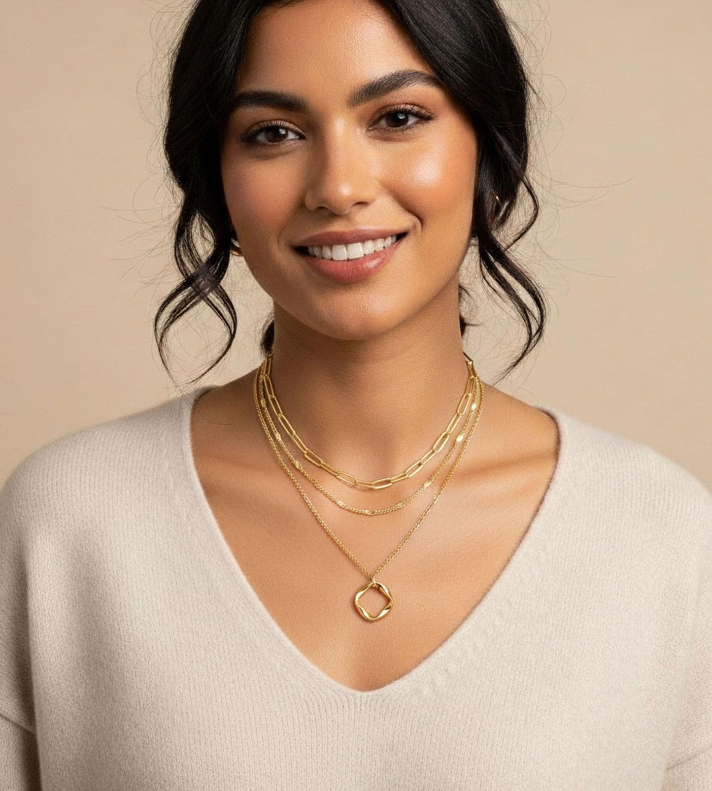 YEEZII Layered Gold Necklaces for Women Trendy, 3 Pcs 14K Gold Plated Choker Paperclip Box Chain Necklace, Stackable Women's Gold Pendant Necklaces Jewelry Set (Black-3 pcs)