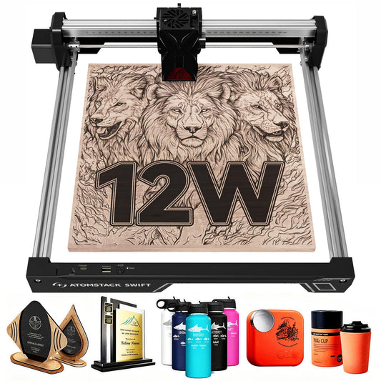 ATOMSTACK Swift 12W Laser Engraver, Swift 12W Laser Cutter, 0.06mm High Accuracy Laser Engraving Machine for Wood and Metal, Dark Acrylic, Glass, Leather