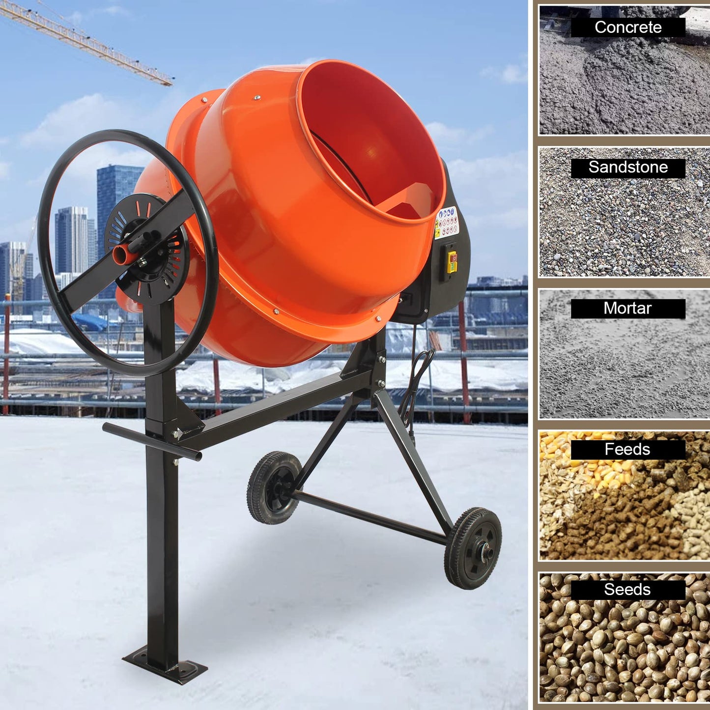 Portable 5 Cubic Ft Concrete Cement Mixer 4/5 HP 600W Adjustable Tilt,Heavy Concrete Mud Mixer Tools with Wheel and Stand,Electric Concrete Mixer for Mortar Stucco Seeds DIY Construction and Fodder