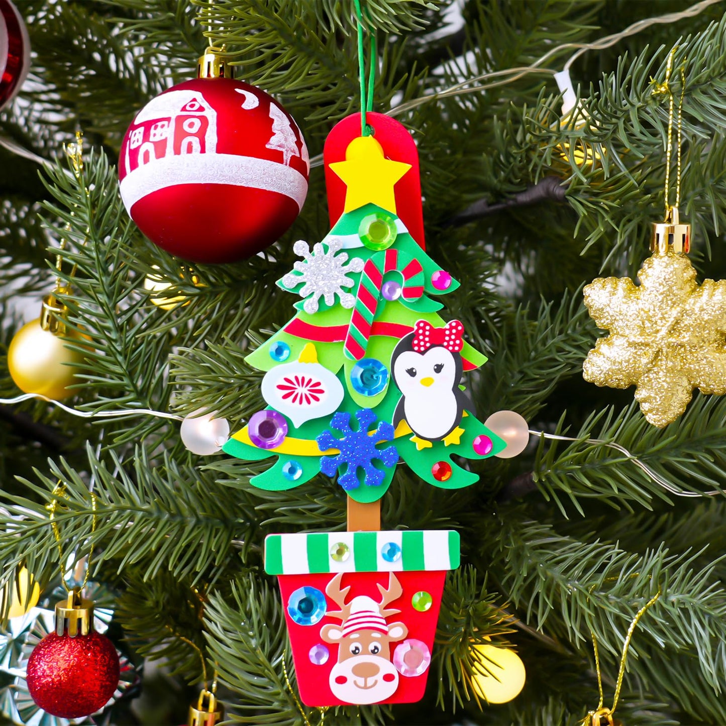 Winlyn 24 Sets Winter Decorations DIY Potted Pine Tree Ornaments Christmas Craft Kits Foam Tree with Festive Foam Stickers for Kids Holiday Seasonal Gift Home Classroom Activities Party Favors