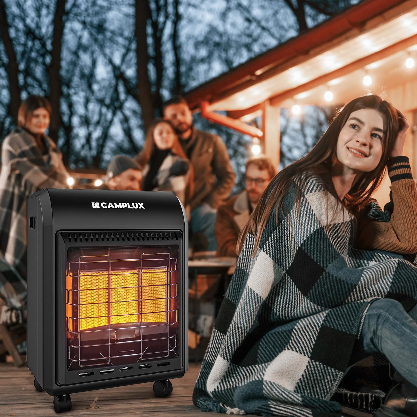 CAMPLUX 18,000 BTU Outdoor Propane Heater with ODS & Tip-over Protection, 3-Setting LP Gas Patio Heater with Regulator & Hose for Garage, Courtyards and Construction Sites, Warm Area up to 450 Sq.Ft