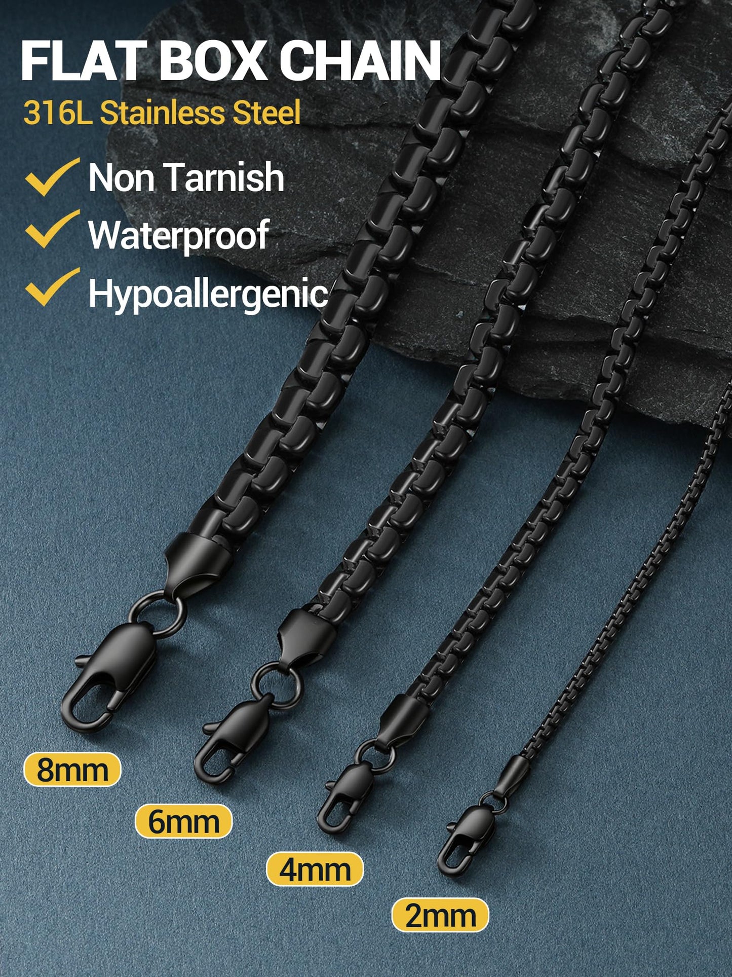 PROSTEEL Black Layered Necklace Flat Link Chain Men Jewelry Minimalist Chain Gothic Statement Long Necklace