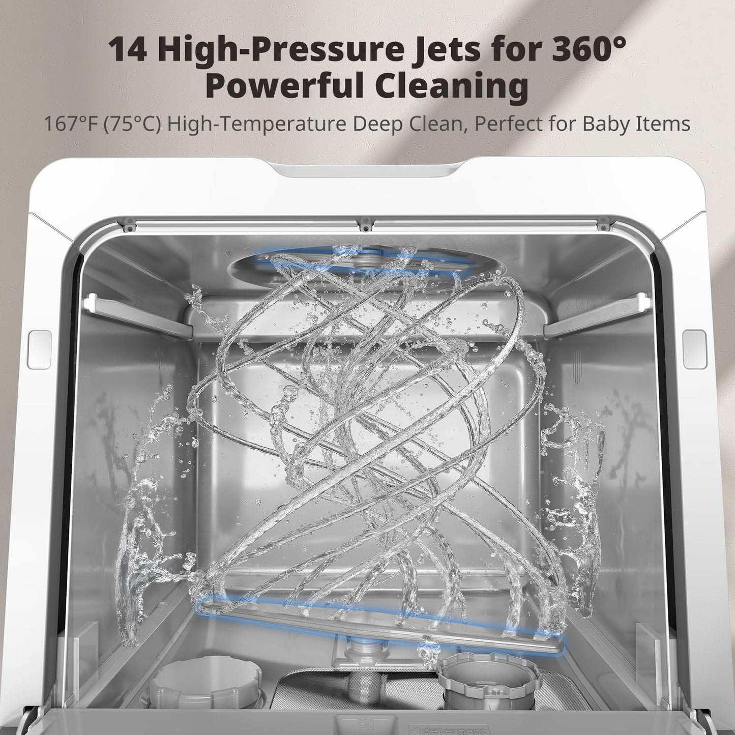 AIRMSEN Countertop Dishwasher - 8 Wash Programs and 3 Useful Function, Integrated Water Softener, Delayed Start, Child Lock, No Hookup Needed, Portable Mini Size for Home, Apartments & RVs