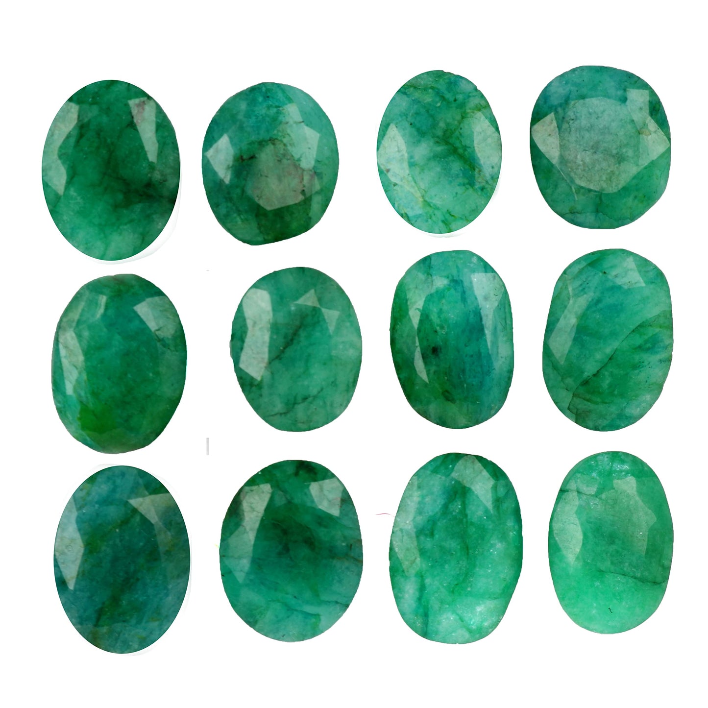 REAL-GEMS Natural Green Emerald 60.00 Ct./12 Pcs Brilliant Oval Cut Faceted Green Emerald Loose Gemstones Lot For Jewelry Making