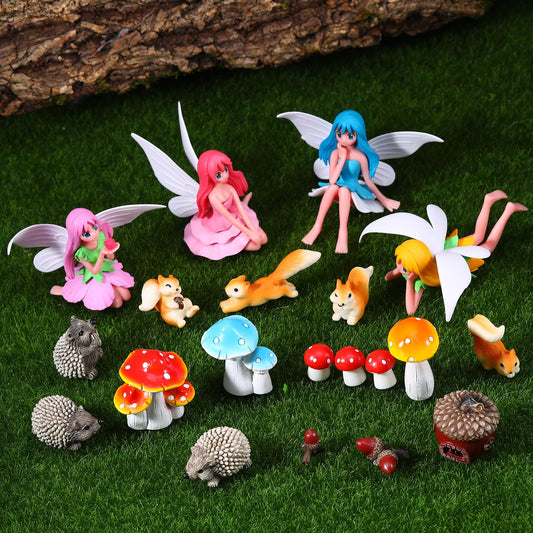 GGSTDDUP 20Pcs Fairy Garden Accessories, Miniature Garden Ornaments Landscape Decorations Mini Fairy Figures Animal Plant Set for DIY Terrarium Potted Plants Dollhouse Desk Decor